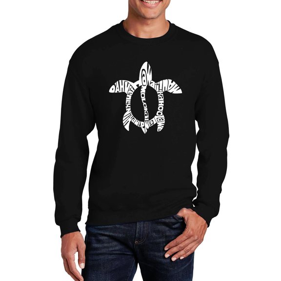 LA Pop Art Men's Word Art Crewneck Sweatshirt - Honu Turtle - Hawaiian Islands