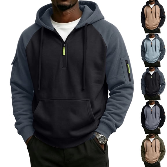 GrmtClth Sweatshirts For Men Casual Winter Warm Hoodies 1/4 Zip Drawstring Stylish Hooded Sweatshirt Jackets With Convenient Side Pocket 3XL