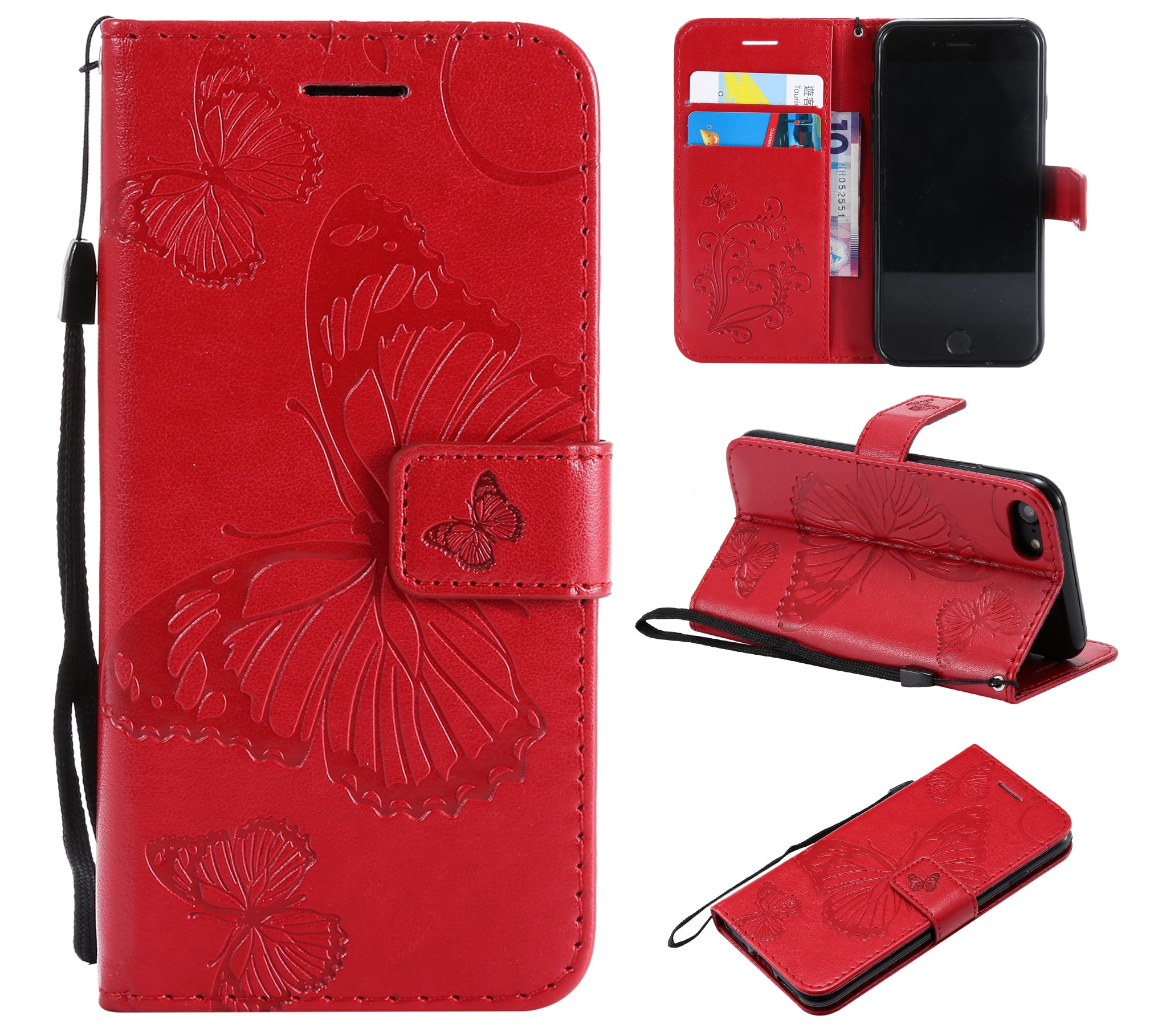 iPhone SE Case 2022/2020, iPhone 7/ 8 Wallet case, Allytech Pretty Retro  Embossed Butterfly Flower Design PU Leather Book Style Wallet Flip Case  Cover 