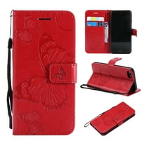 iPhone 7/ 8 Wallet case, Allytech Pretty Retro Embossed Butterfly Flower Design PU Leather Book Style Wallet Flip Case Cover for Apple iPhone 7 and iPhone 8, Red