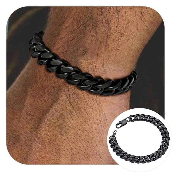 ChainsProMax Stainless Steel Bracelet for Mens Chunky Thick Curb Link Chain 10mm 19cm Black Fathers Day Jewelry Gift for Dad Son