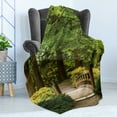 thumbnail image 4 of Japanese Soft Flannel Fleece Blanket, Wooden Bridge over Pond in Garden Calmness in Shadow of Trees Serenity in Nature, Cozy Plush for Indoor and Outdoor Use, 50" x 70", Green Brown, by Ambesonne, 4 of 5