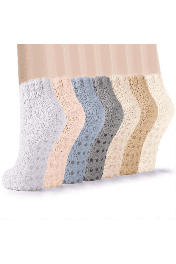 7 Pairs Fuzzy Socks for Women Winter Warm Womens Cozy Non Slip Socks with Grippers