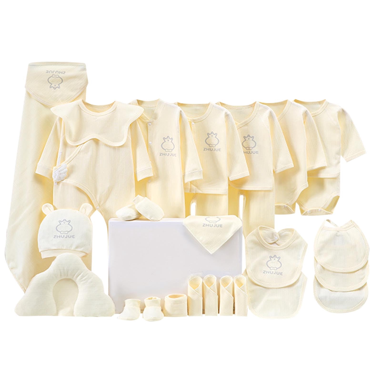 Newborn Baby Girls Boys Clothes Essentials Set (28 Pcs) Soft Cotton Infant Layette Bundle Outfits Yellow 0-3 Month