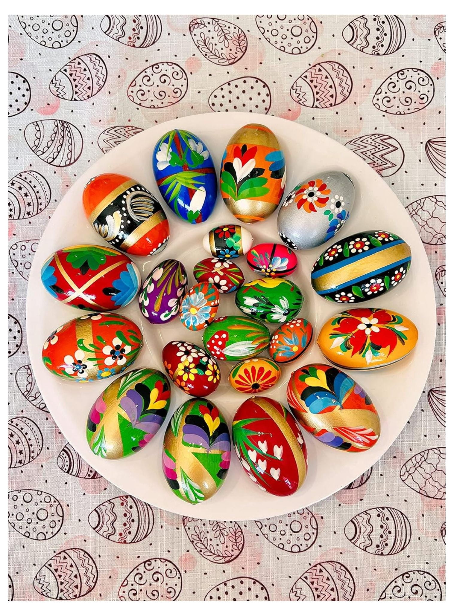 Pysanky (Pisanki) Handpainted Polish Wooden Easter Eggs - Bakers Dozen (13 Eggs, Small)