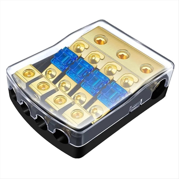 Portafusibles ANL de 4 VíAs, Bloque de DistribucióN de Fusibles de Cobre de Calibre 0/2/4 una Calibre 4/6/8 de 60 Amperios para Amplificador de Audio para AutomóVil