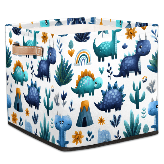 CURLYOOT Boho Dinosuar Cube Storage Bin, 13 x 13 x 13 Storage Cube Bins for Organizing, Tropical Fabric Foldable Baskets with Handles for Closet, Shelves, Clothes