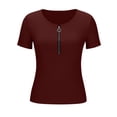 thumbnail image 2 of Fengqque Women's Knitted Rib T Shirt Half Zip V Neck Short Sleeve Casual Summer Slim Fit Top Wine XL(XL), 2 of 7