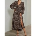 thumbnail image 6 of Women'S Spring Sleeve High Split Casual Loose V-Neck Waist A-Line Flowy Swing Maxi Length Dresses Leopard Print XL, 6 of 9