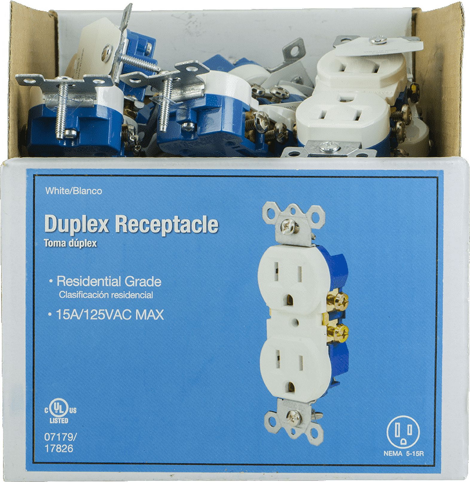 Jasco Grounding Duplex Receptacle, White, 15A, 07179