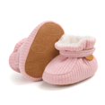thumbnail image 4 of Xijirk Solid Rib Knit Lined Baby Booties Adjustable Strap Warm Crib Shoes Winter Pre Walker Footwear Pink,6-12 Months, 4 of 9