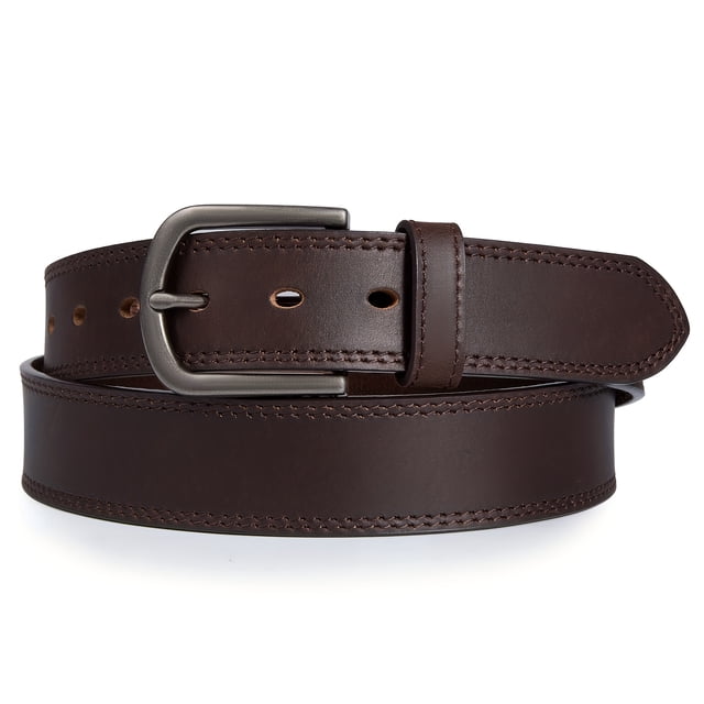 Men's Full Grain Leather Work Belt 1.5" Handmade with Metal Buckle - Durable Workwear Utility Belt for Jeans & Casual, Deep Brown, Gift Box Included (Father’s Day, Easter, Carnival)