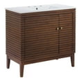 thumbnail image 1 of Modway Ledger 36" Modern Solid Mindi Wood Bathroom Vanity in Walnut/White, 1 of 9