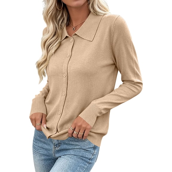 PFRNLF Cardigans for Women Casual Lightweight Long Sleeve Lapel Collar Button Down Knit Cardigan Sweaters