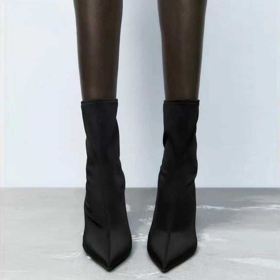 Juebong Women's Ankle Boots Pointed Toe Elastic High Heels Shoes Socks Boots Sexy High Heels, Pointed Toe Sock Ankle Booties Black,37