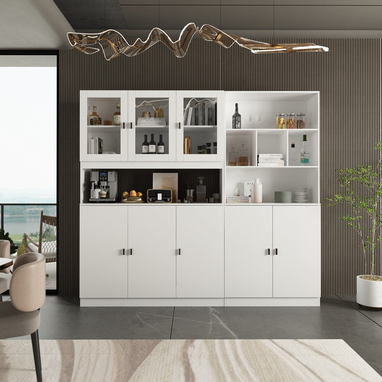 FAMAPY Combined Bookcase Display Pantry Kitchen 8Door