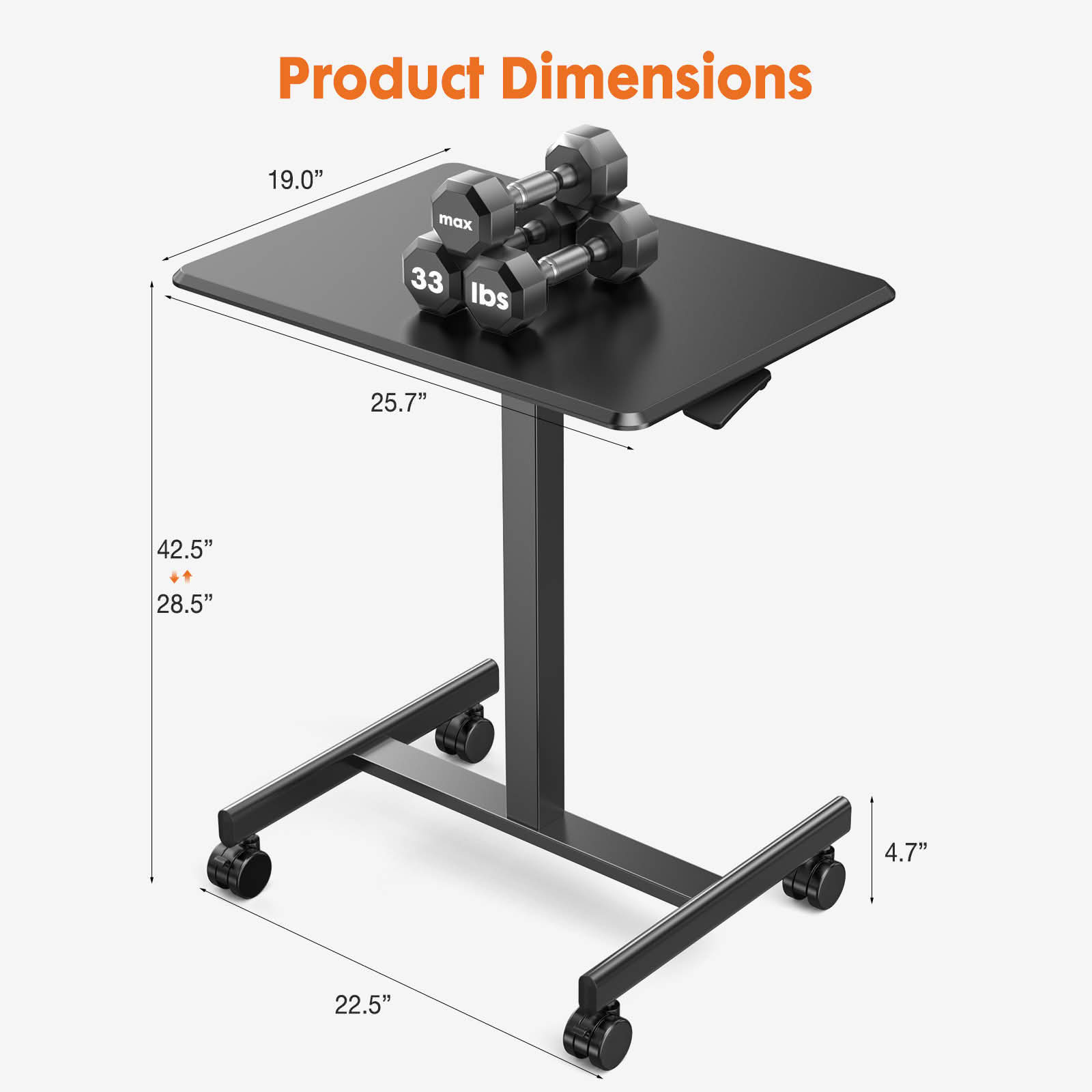 MAYEERTY Adjustable Rolling Laptop Desk Cart, Overbed Computer Table, Home Office Classroom, Black
