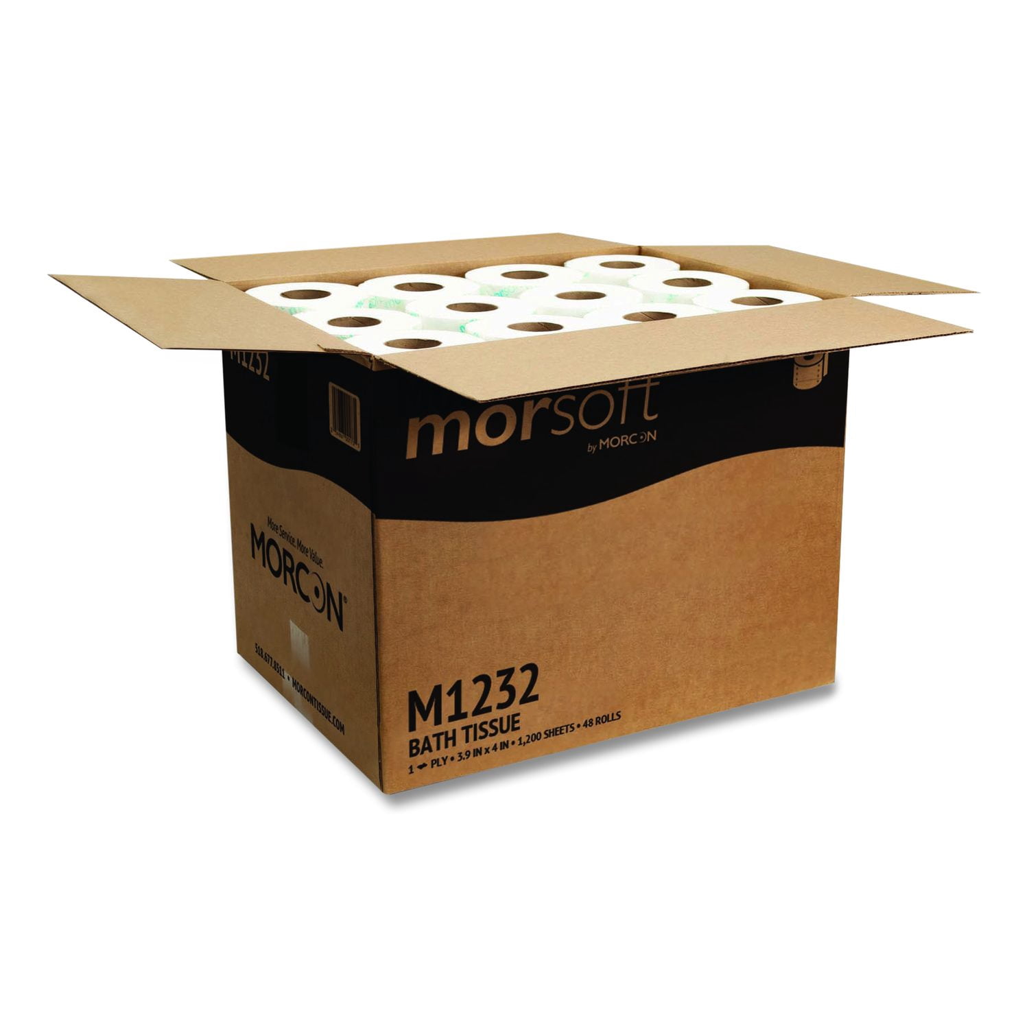 Morcon Tissue Morsoft Controlled Bath Tissue, Septic Safe, 1-Ply, White, 1,200 Sheets/Roll, 48 Rolls/Carton