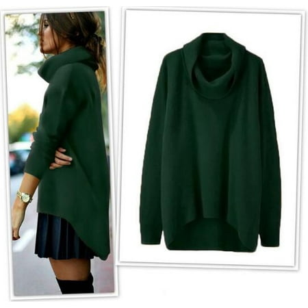 Pure Cashmere Crewneck Sweater - Womens Turtleneck Long Sleeve Chunky Knit Pullover Sweater Loose Casual Cowl Neck Solid Cashmere Outwear