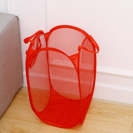 Yardwe 1Pc Red Mesh Laundry Hamper Foldable Basket for Clothes Organization