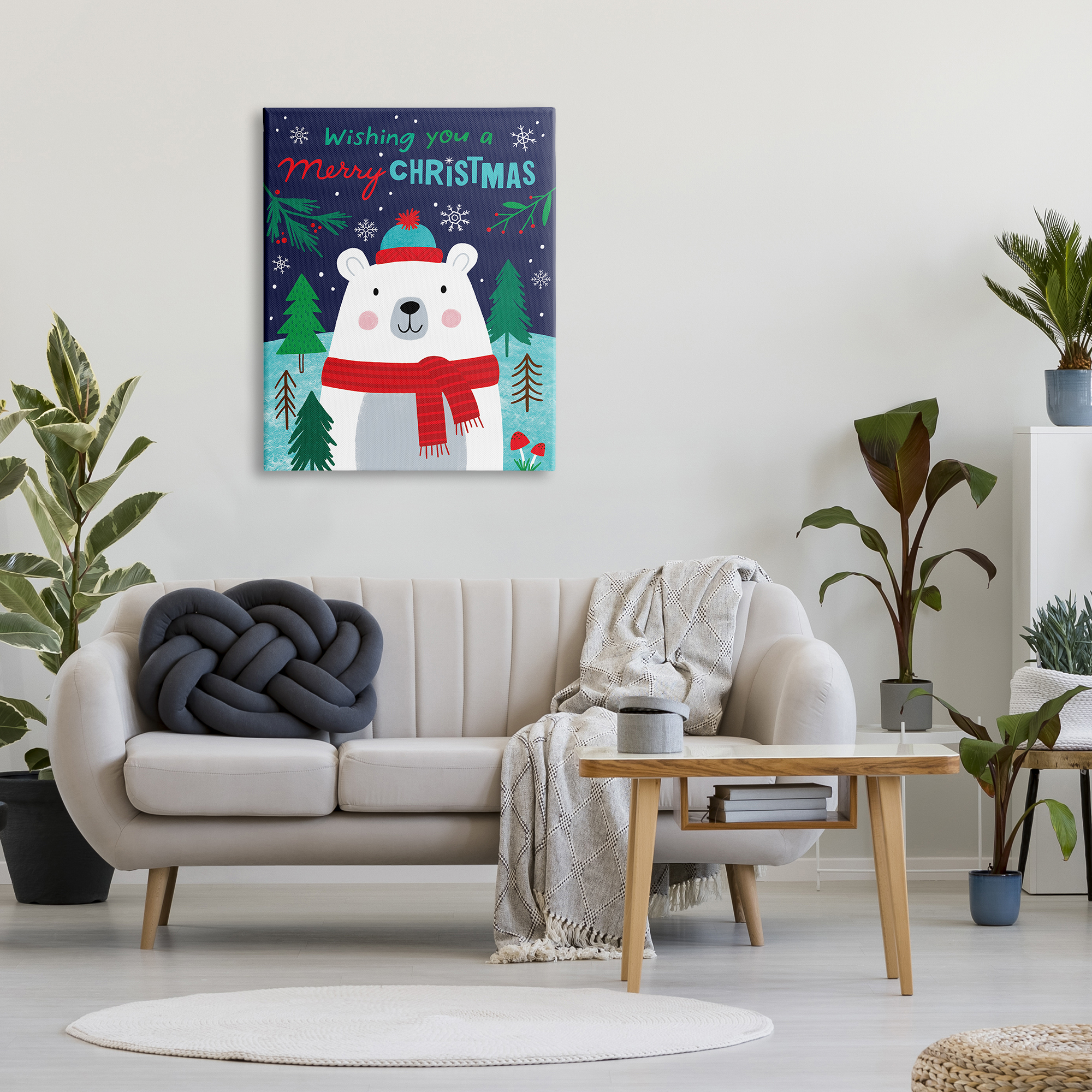 Stupell Industries Polar Bear Forest Wishing You Merry Christmas Phrase Animals & Insects Painting Gallery Wrapped Canvas Print Wall Art, 30 x 40