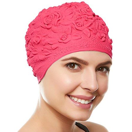 Beemo Swim Bathing Caps For Women Girls Retro Style Latex With
