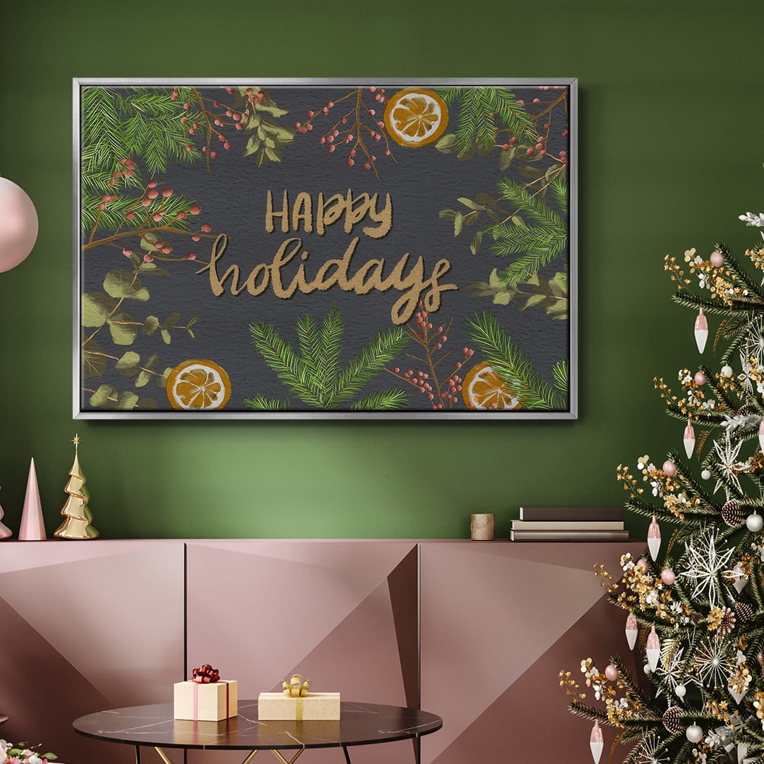 Holiday Sentiment II - Framed Gallery Wrapped Holiday Canvas - 27 x 41 - Silver Frame