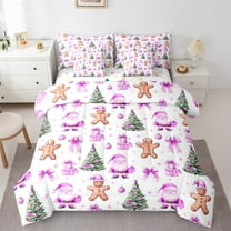 Manfei Merry Xmas Gifts Bedding Comforter Set 7 Pieces,Purple Santa Claus Full Bedding Set,Chic Christmas Tree Fitted Sheet Flat Sheet For Children,Luxury Bedroom Decor Reversible