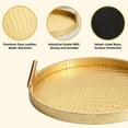 thumbnail image 2 of MODE HOME Modern Decorative Tray Set of 2, Wooden Round Crocodile Leather Tray with Polished Metal Handles, Decorative Serving Trays Coffee Table Trays Ottoman Platter for Home Decor (Golden), 2 of 7