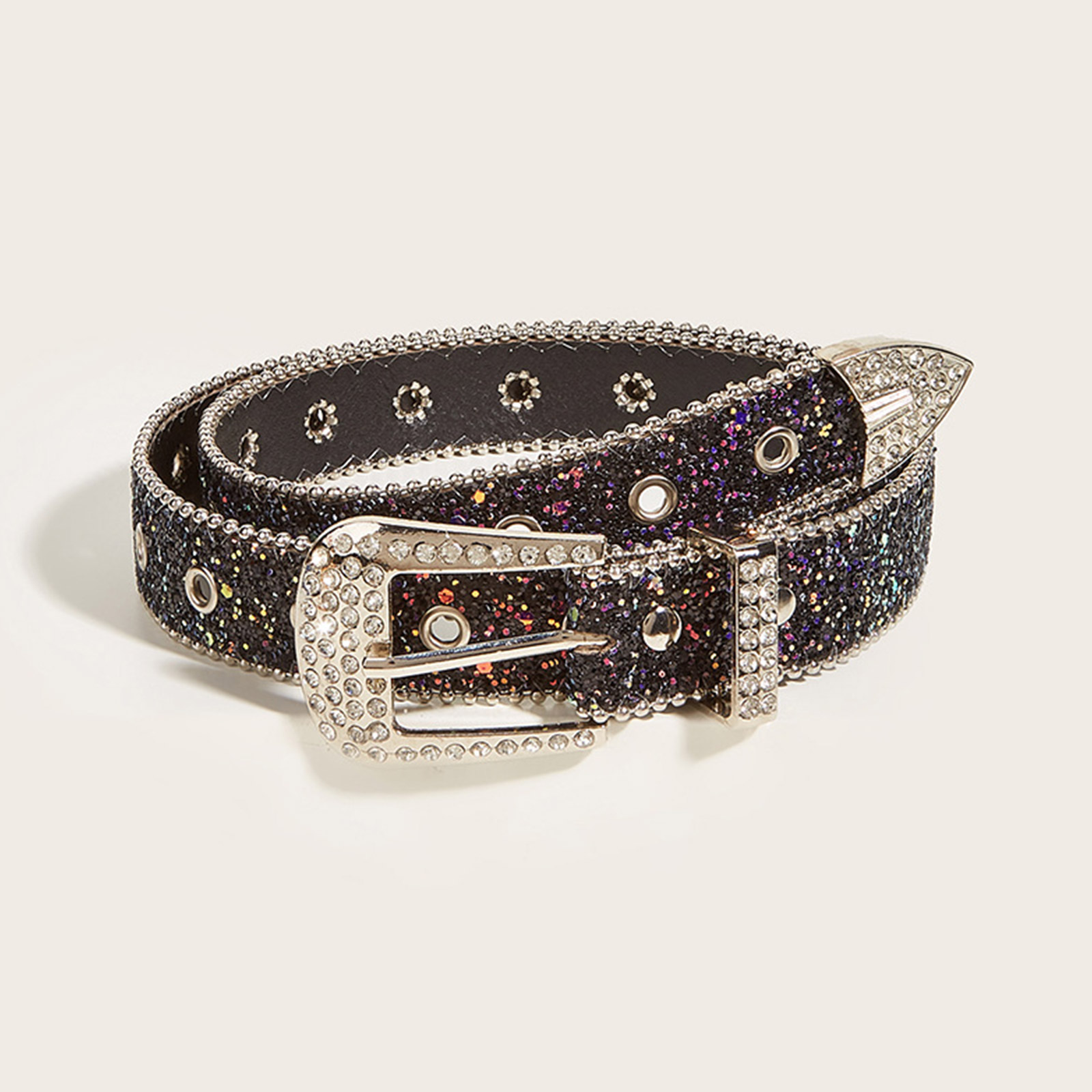 Punk for Rhinestone Belts Women PU Leather Strap for 