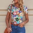 thumbnail image 4 of KLL Women 's Crew Neck Bodysuit Jumpsuits Colored Casino Chips Print Short onesies Stretch T Shirts, 4 of 5