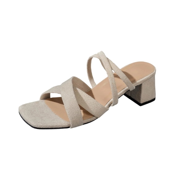 WRKEKC Women's Sandals One Strap Buckle Mid Heel Chunky Open Toe Casual Slides Comfortable Spring Summer Flip Flops for Women