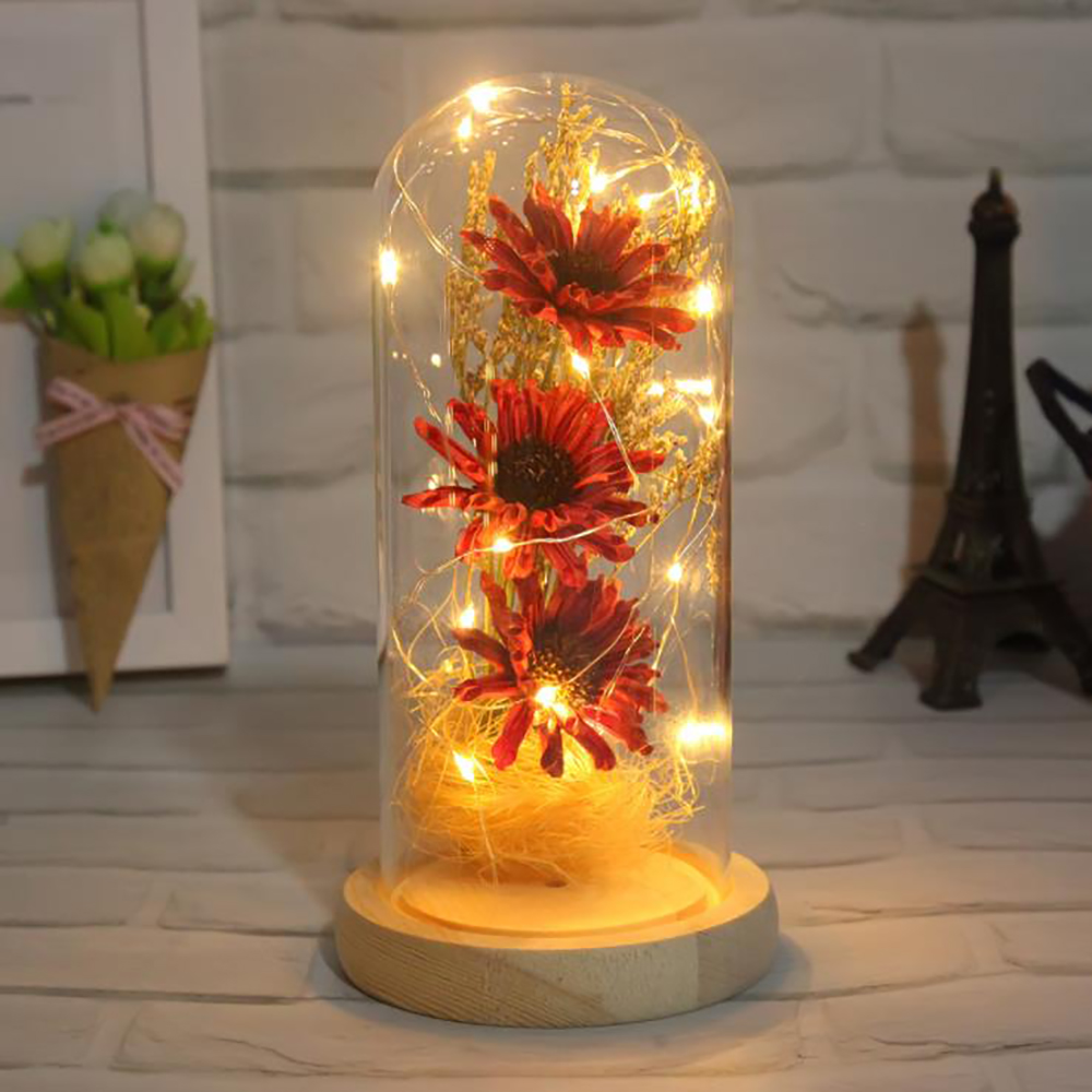 BRONGSLEET Artificial Sunflower in Glass Dome LED Flower Lamp Enchanted