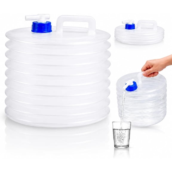 Collapsible Water Container Bucket with Spigot, Foldable Clear Storage Tank with Carry Handle, for RV Hiking Picnic Road Trip (3L)