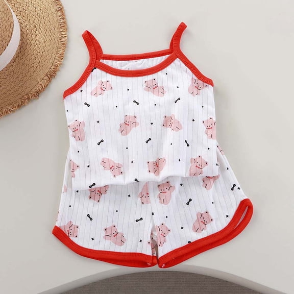 Amidoa Girls Summer Outfit Sets 2 Piece Cotton Graphic T-Shirt Tank Top and Shorts Set Kids Clothing Sets Multicolor Size 1T