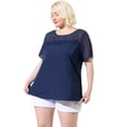 thumbnail image 4 of Plus Size Blouse for Women's Top T Shirt Contrast Panel Dots Summer Short Sleeve Blouse Navy Blue 3X, 4 of 7