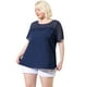 thumbnail image 4 of Plus Size Blouse for Women's Top T Shirt Contrast Panel Dots Summer Short Sleeve Blouse Navy Blue 2X, 4 of 7
