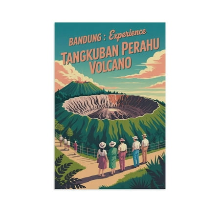 Bandung Experience Tangkuban Perahu Volcano Vintage Travel Poster Retro Indonesia Wall Art Print Poster