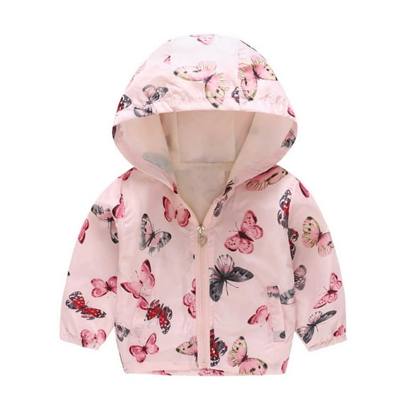 ibuvkizy Girls Winter Coats Girls Jacket Toddler Kids Baby Boys Girls Fashion Cute Flowers Car Pattern Windproof Jacket Hooded Coat Pink,2-3Years