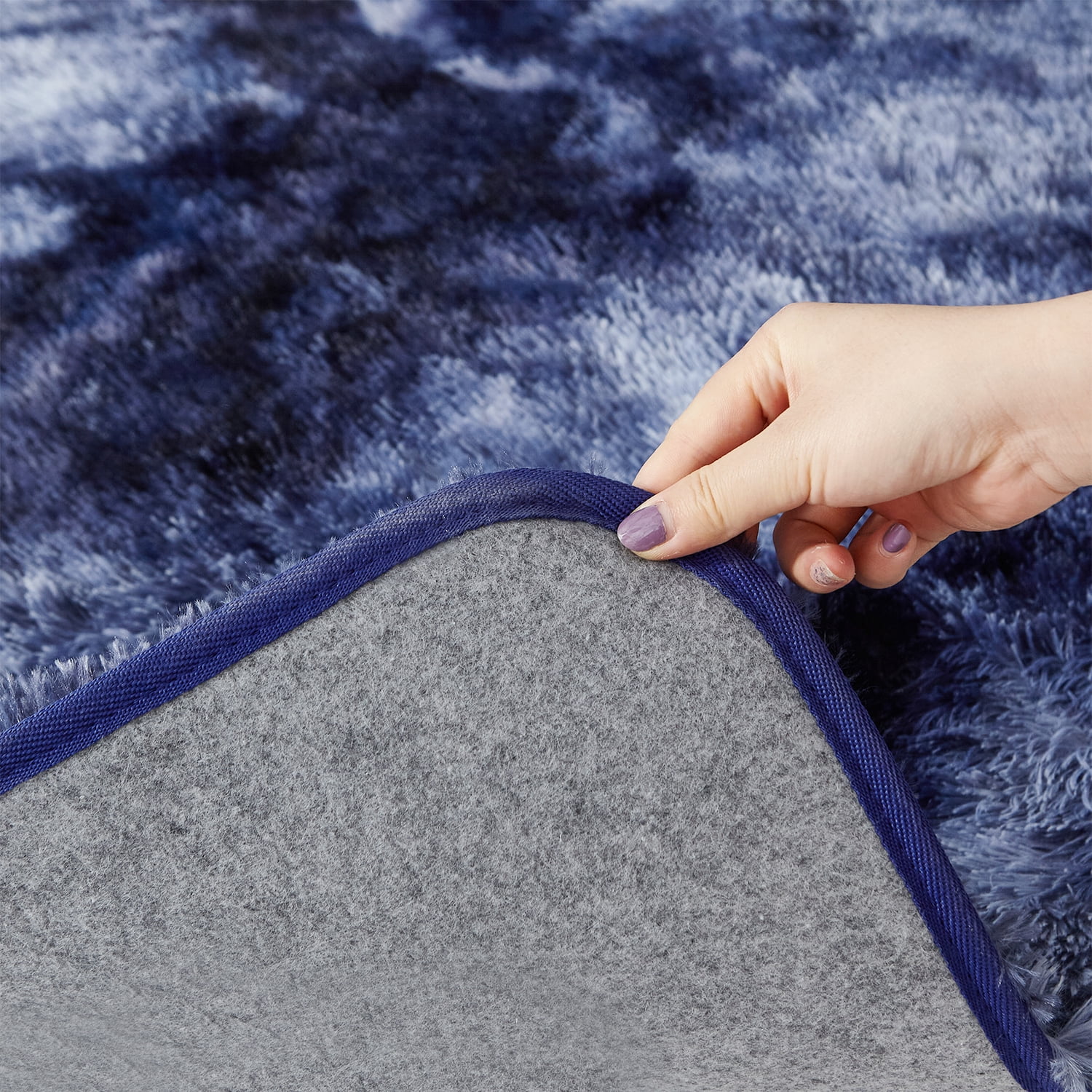 MerryHome Soft Plush Faux Fur Area Rug 4x6 Feet, Luxury Rectangular Fuzzy Carpet, Navy