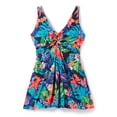 thumbnail image 4 of Swim 365 Women's Plus Size Twist-Front V-Neck Tummy Control A-Line Swim Dress, 4 of 6