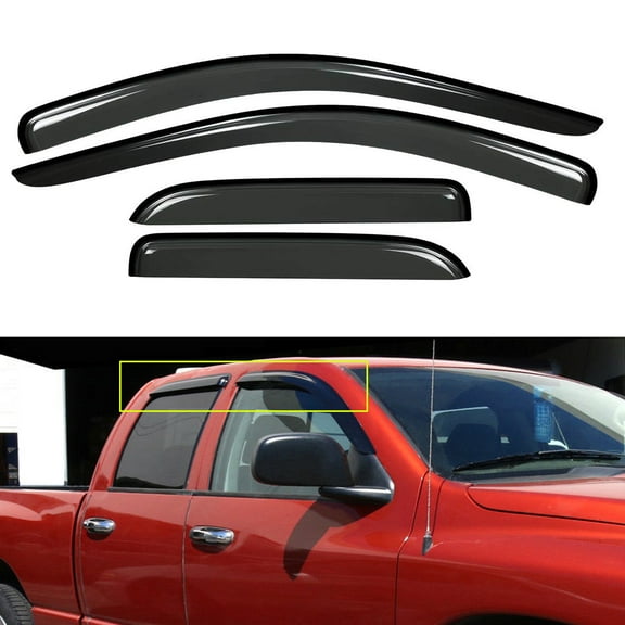 Genrics Side Window Deflectors Visor Vent Rain Guard Replacement for 2002-2009 Dodge Ram Quad Cab
