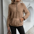 thumbnail image 5 of Women's Fall Winter Lapel Sweatshirts Long Sleeve Quarter Zip Cropped Solid Color Pullover Fashion Clothes With Pockets, 5 of 6