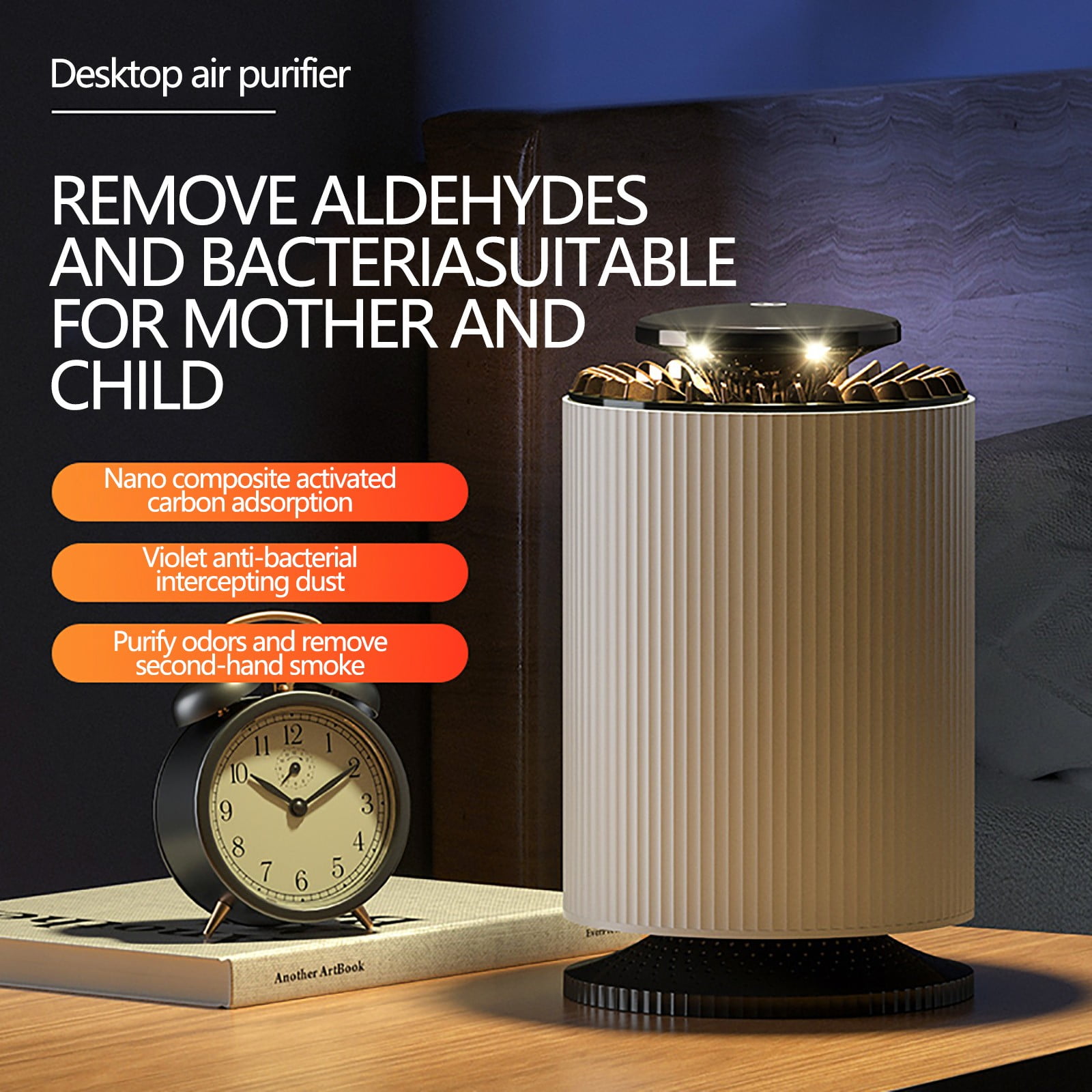 Air Purifier for Bedroom with HEPA Filter and Sleep Mode 24dB Quiet, 3 Speed Filtration System for Pet Dander Allergies Pollen Dust Smoke, Portable Cleaner for Home Office