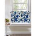 thumbnail image 4 of Blue Flowers 2 Panel Kitchen Curtains for Small Windows, Spring Watercolor Floral Leaves Plants Beige Bathroom Tier Curtain, Short Window Treatment for Bedroom/Living Room 55"x36", 4 of 6