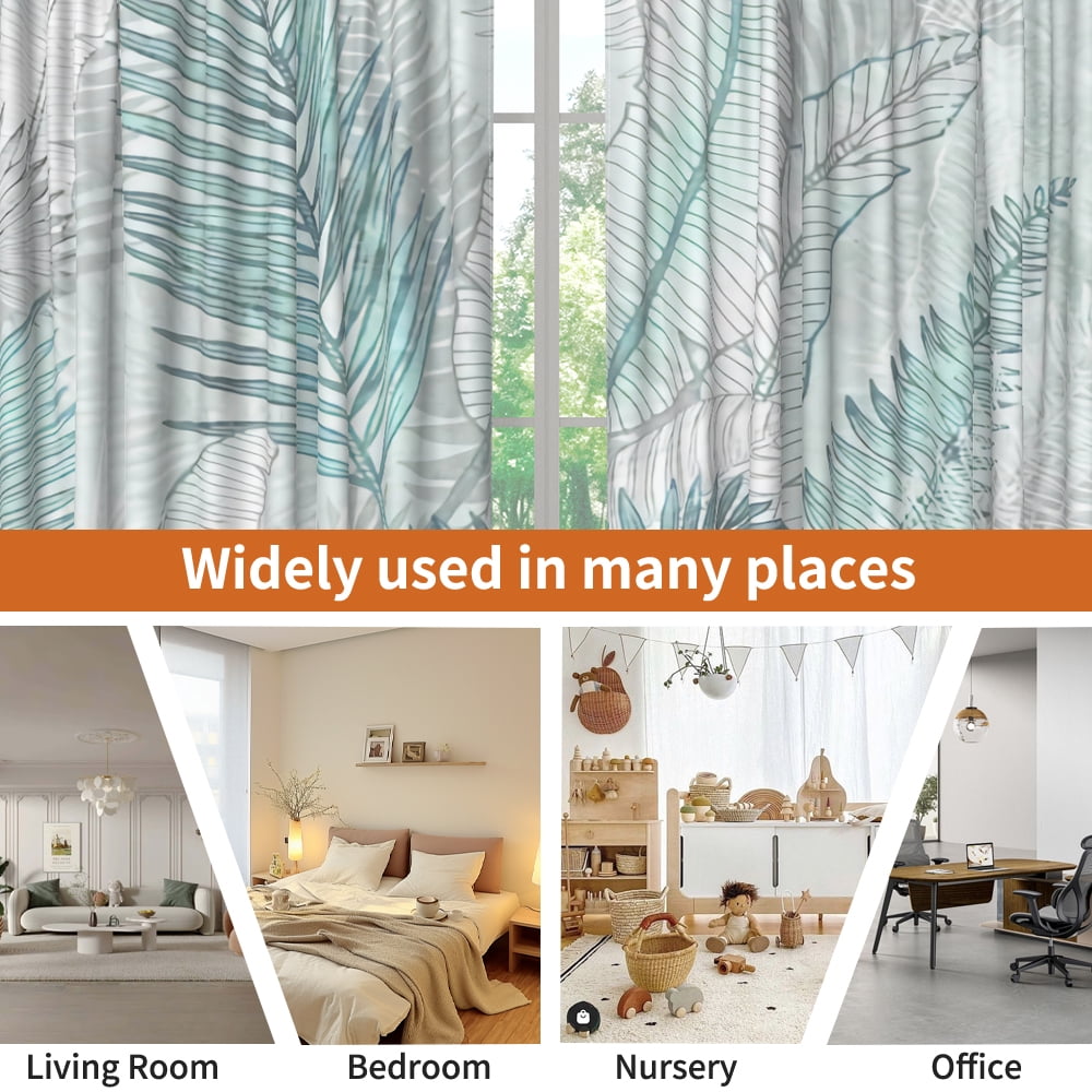 Lfeey Leaf Print Blackout Curtains, Bedroom Living Room，Room Darkening Rod Pocket Curtains, 84 Inch Length, 2 Panels