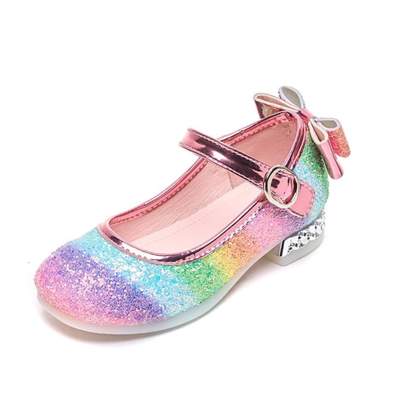 Girls Sandals Rainbow Rubber Soles Glittering High Heel Design Classic Girls Shoes Elegant Formal Dress Sandals For Toddlers Girls Formal Occasions ,4.5-5 Years