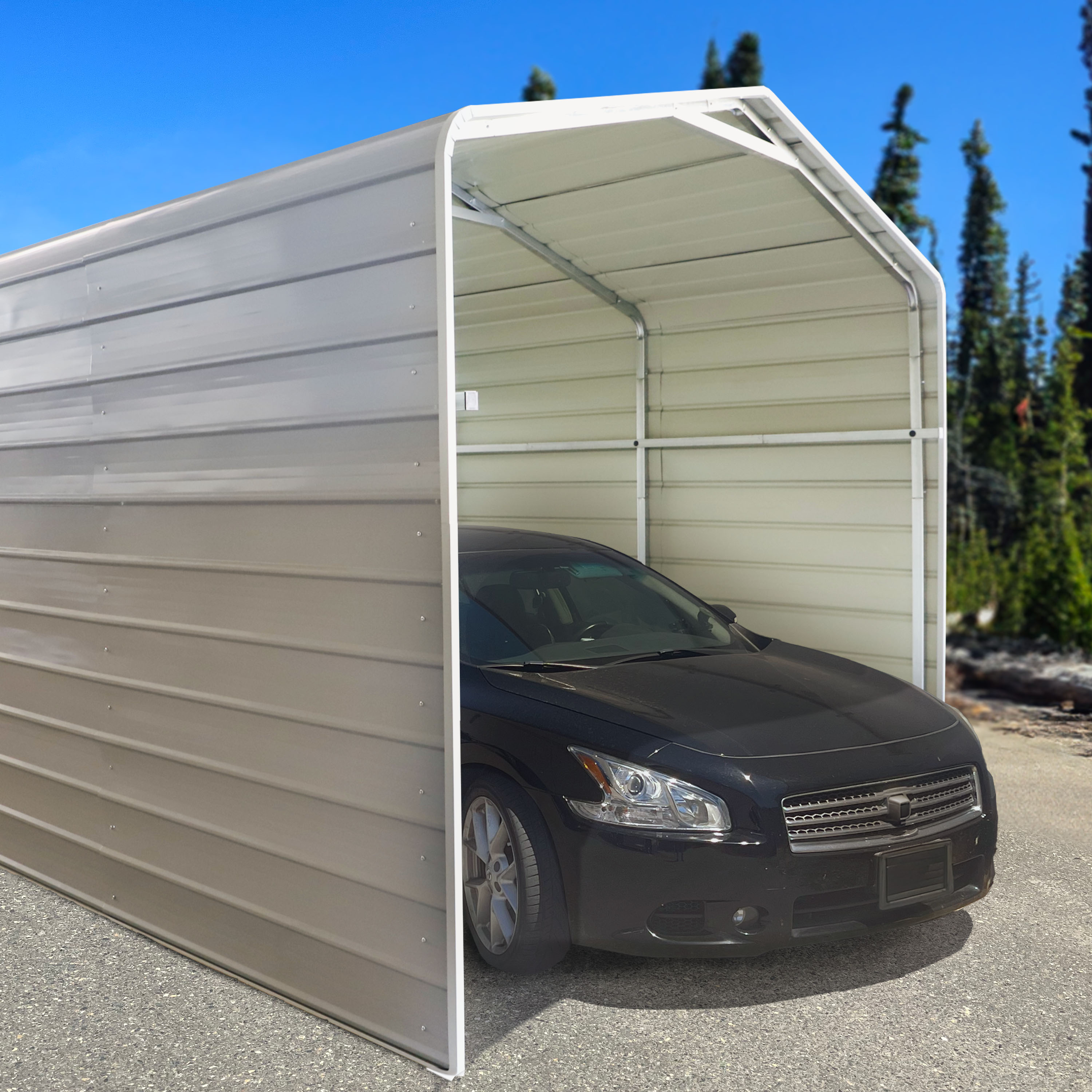 ALEKO Galvanized Steel Carport Canopy Shelter with Sidewalls 12 x 28 feet Grey