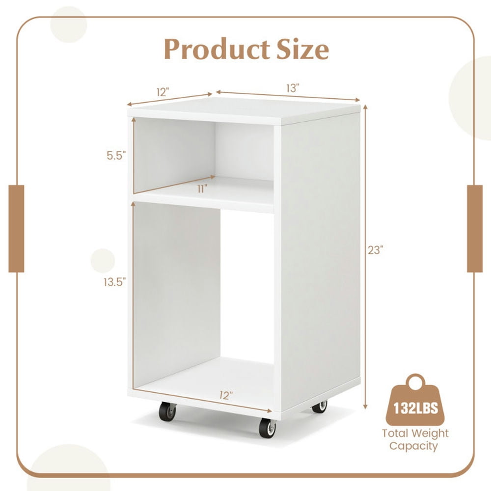 Demi Bonn Mobile File Cabinet Wooden Printer Stand Vertical Storage Organizer, White