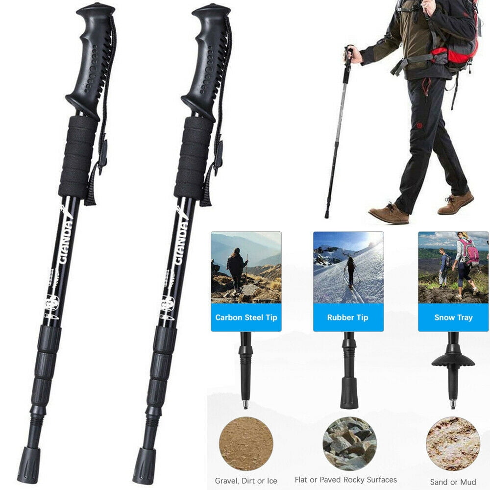 2X Adjustable Trekking Walking Hiking Pole Stick Telescopic Sections Anti-shock 
